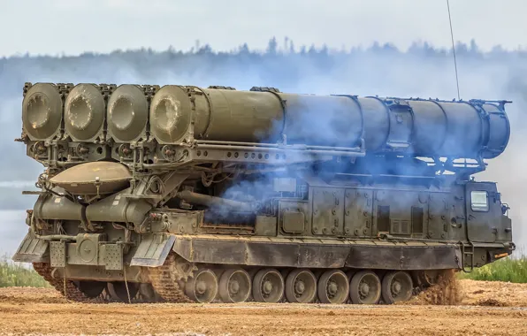 Side view, SAM, anti-aircraft missile system, Antey-300V, S-300V, Launcher 9А83