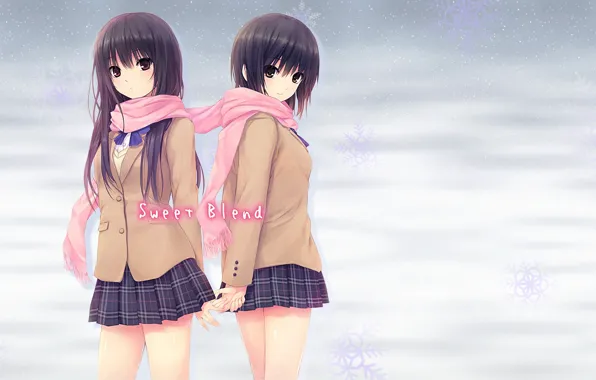 Picture winter, girls, scarf, uniform, Coffee Kizoku, Shiramine Rika