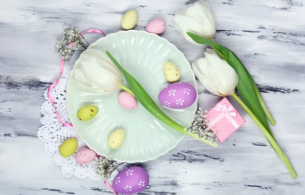 Flowers, eggs, spring, colorful, Easter, pink, flowers, tulips