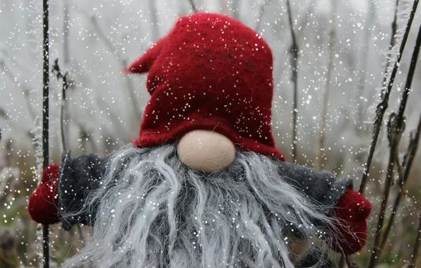 Winter, snow, branches, red, holiday, toy, toys, doll