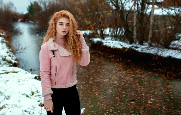 Winter, look, snow, trees, stream, background, model, portrait