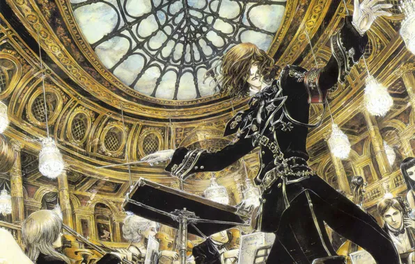 Concert, gloves, theatre, trinity blood, the dome, military uniform, musicians, chandeliers