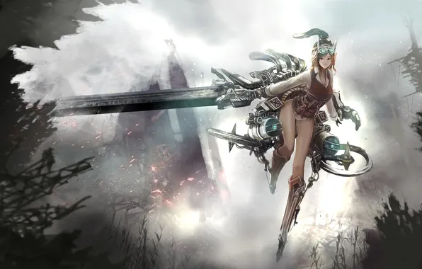 Girl, weapons, art, steampunk, len brew