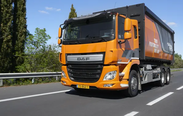 Trees, orange, track, the fence, body, DAF, DAF, dump truck