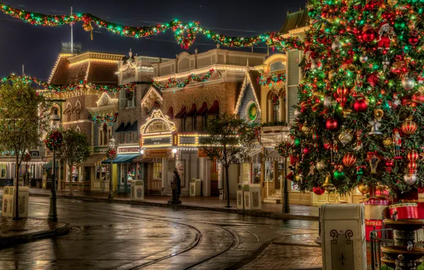 Picture road, the sky, the city, lights, holiday, new year, Christmas