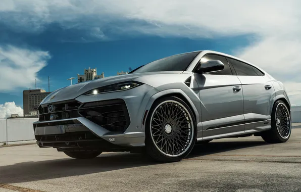 Wallpaper Clouds, Urus SE, Lamborghini, Silver