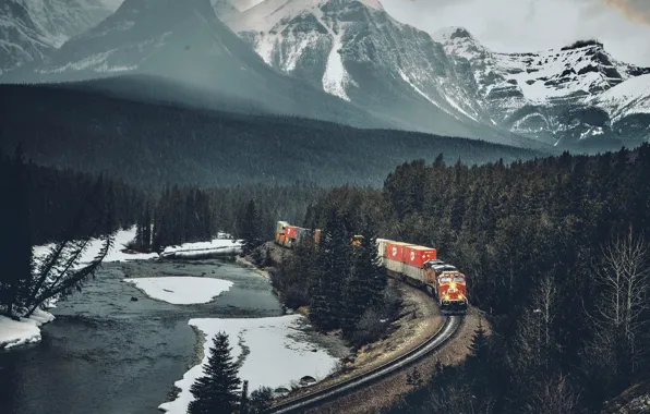 Mountains, Train, railroad