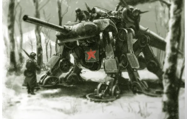 Forest, snow, tank, art, mosquito, soviet mosquito tank