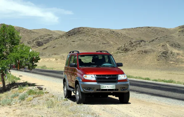 Picture road, mountains, red, nature, SUV, UAZ, patriot, UAZ