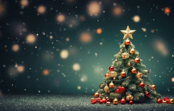 Winter, snow, decoration, balls, tree, New Year, Christmas, new year