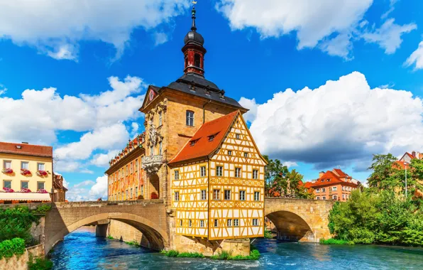 Bridge, Germany, Bayern, Germany, Bamberg, town hall, Bavaria, City Hall