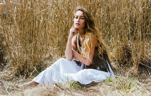 Girl, pose, hair, sitting