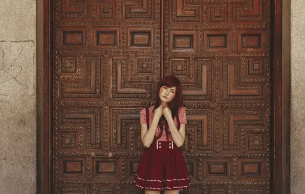 Look, girl, background, hair, door, skirt