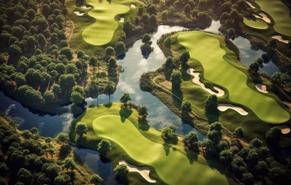 Green, forest, river, trees, curves