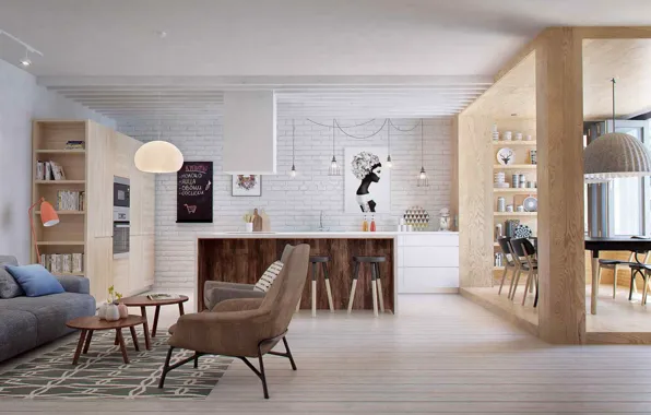 Design, interior, Peter, kitchen, retro style, living room, dining room, St.Petersburg