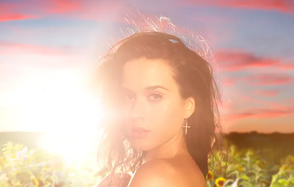 Picture field, the sun, sunflowers, Katy Perry