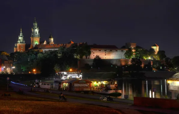 Picture night, lights, Poland, Krakow, Wawel