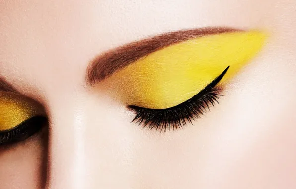Eyes, yellow, arrows, makeup, eyebrows, shadows