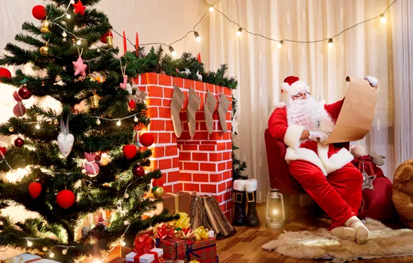 Decoration, pose, paper, room, holiday, balls, hat, toys