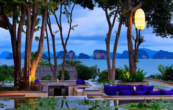 Picture the ocean, view, the evening, bar, Thailand, terrace