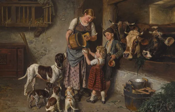 1894, German painter, German painter, Adolf Eberle, Adolf Eberle, In the barn, In The Cowshed, …