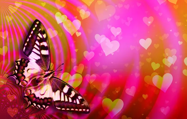 Butterfly, hearts, Valentine's Day