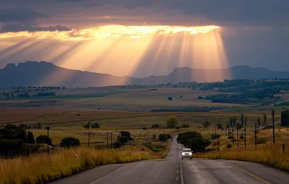 Picture road, the sky, light, landscape