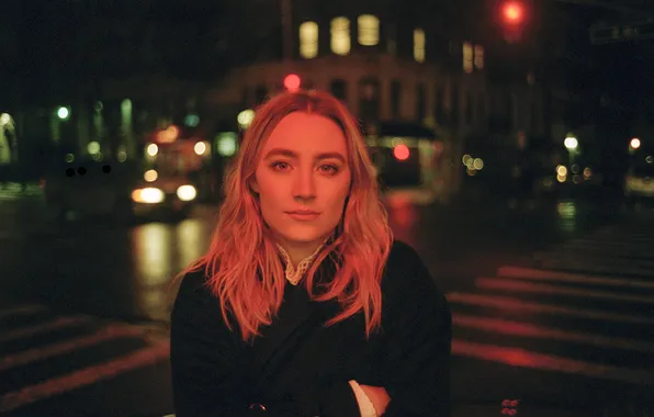 Picture night, the city, lights, photo, actress, photoshoot, Saoirse Ronan, Saoirse Ronan