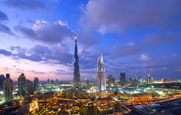 Night, the city, Dubai, night, Burj Khalifa