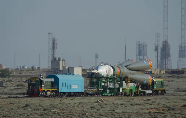 Picture ship, train, rocket, space, Baikonur, Union, shipping, TMA-13M