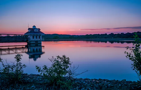 Picture forest, sunset, river, shore, the evening, USA, Newark, Delaware