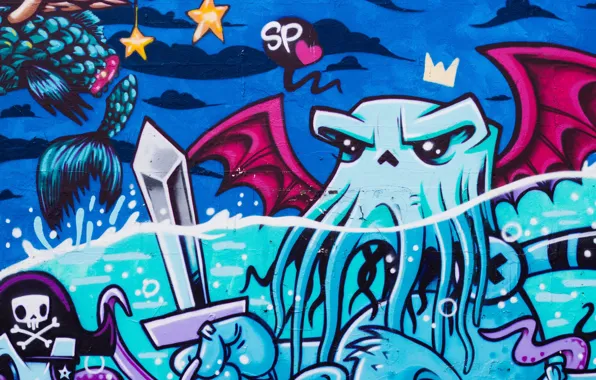 Sea, the sky, wall, sword, octopus, tail, sky, sea