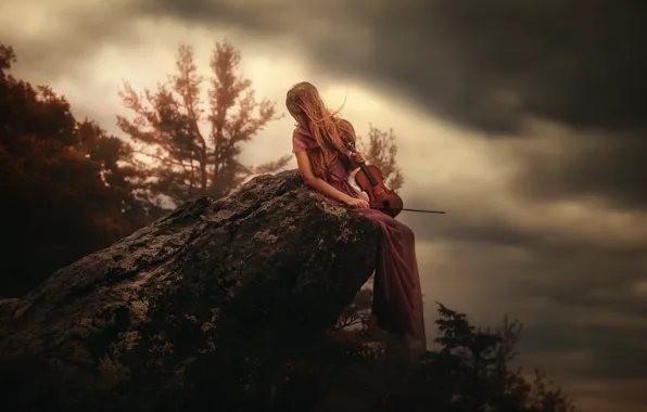 Picture girl, violin, stone, TJ Drysdale, Canticle