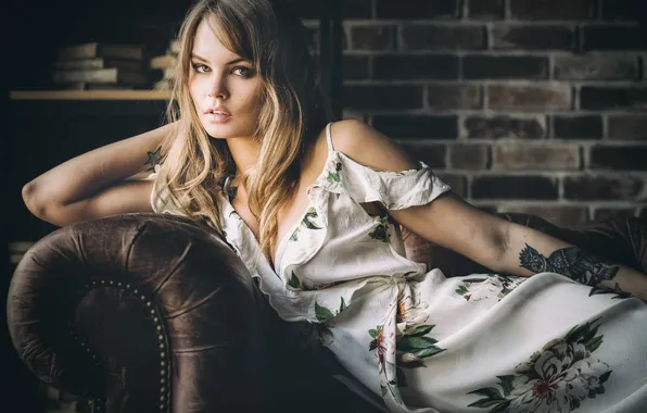 Girl, dress, woman, beautiful, model, tattoo, interior, cute