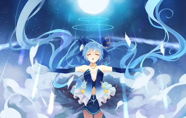 Girl, the moon, anime, art, vocaloid, hatsune miku, zerox