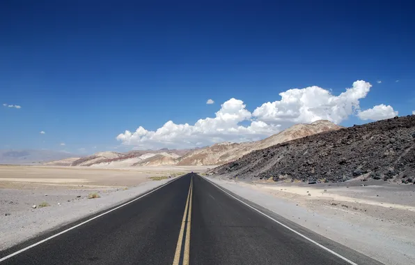 Road, the sky, landscape, mountains
