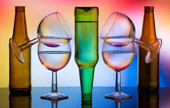 Picture glass, water, drops, light, line, color, glasses, bottle