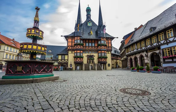 Picture home, Germany, area, fountain, Wernigerode
