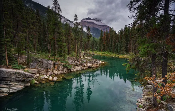 Picture the sky, trees, mountains, clouds, nature, lake, rocks, Alberta