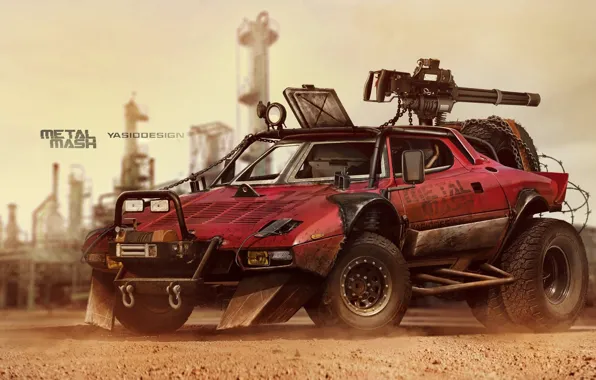 Red, Auto, Figure, Machine, Machine gun, Car, Car, Art