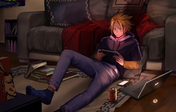 Room, sofa, guy, My hero Academy, My Hero Academia, Boku No Hero Academy, Kaminari Denki