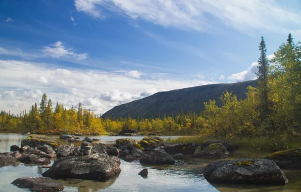 Picture landscape, mountains, nature, river, stones