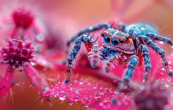 Flower, macro, close-up, Rosa, spider, spider, insect, handsome