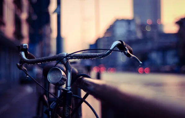 Drops, macro, bike, lights, the evening, railings, bokeh