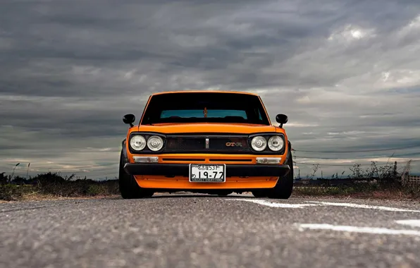 Auto, Machine, Clouds, Orange, Nissan, Nissan, Lights, Car