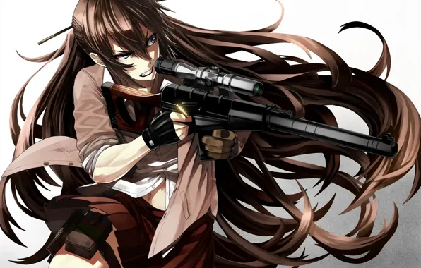 Girl, weapons, anger, anime, art, bullets, rifle, tef