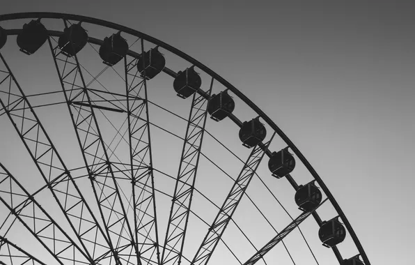 Picture the sky, Ferris wheel, black and white, booths