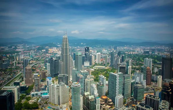 Building, skyscrapers, panorama, Malaysia, Kuala Lumpur, Malaysia, Kuala Lumpur, Petronas Twin Towers