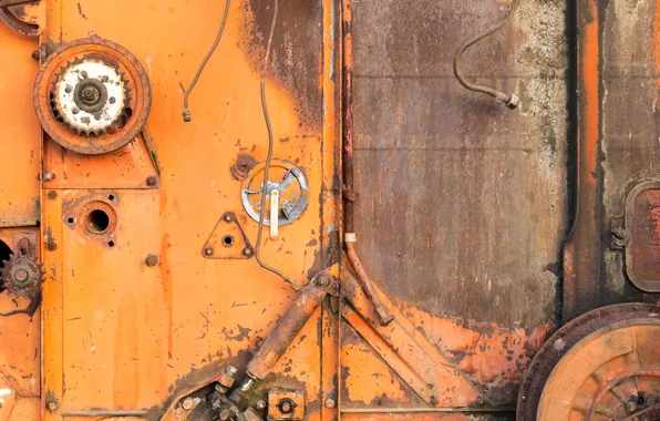 Metal, orange, rust, machinery