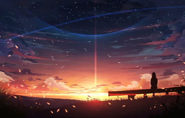 Picture the sky, girl, sunset, nature